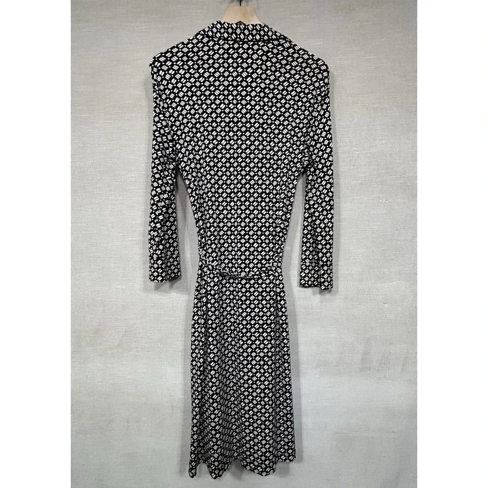 Worthington Womens Geometric Print Wrap Dress‎ Medium Long Sleeve Career Classic - Picture 2 of 9